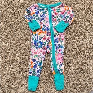 Little Sleepies Floral Footie Pajamas with Teal Trim